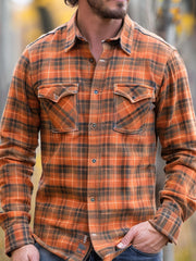 Men's New Plaid Print Velvet Shirt