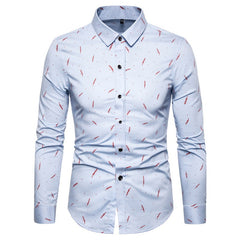 Men's Feather Print Business Slim Long Sleeve Shirt