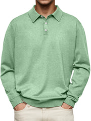 Men's Long Sleeve V-neck Button-down Casual Polo Shirt