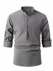 2024 New Fashionable Cotton and Linen Stand Collar Business Slim Casual Shirt