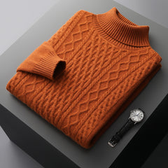 Men's 100% Pure Wool Jacquard Thickened Turtleneck Sweater