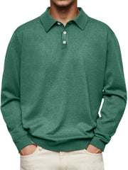 Men's Long Sleeve V-neck Button-down Casual Polo Shirt