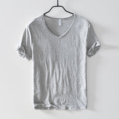 Cotton Linen Breathable Slim Solid Color Short-sleeved T-shirt