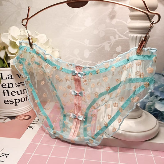 Bowknot Transparent Mesh Lace Hollow Panties