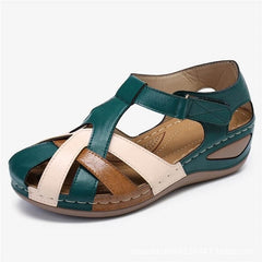 Retro round toe wedge buckle women's sandals