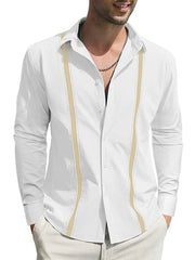 Men's Lapel Collar Colorblock Linen Loose Casual Shirt