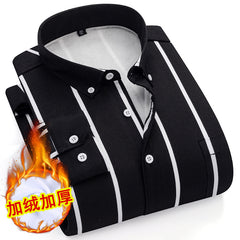 Men's Warm Striped Business Casual Plus Velvet Thickened Shirt