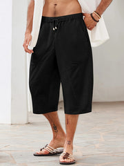 2024 Men's Cotton and Linen Casual Multi-Pocket Beach Shorts