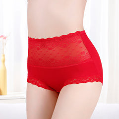 Ladies Pure Cotton High Waist Lace Breathable Plus Size Briefs