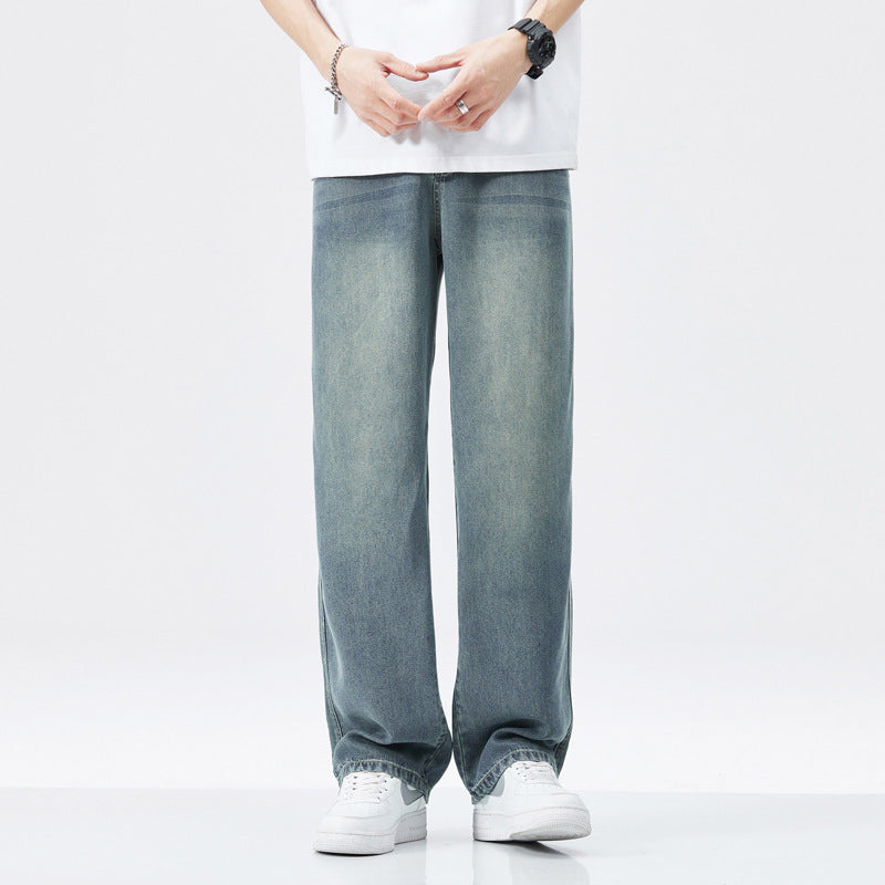 Men's Silk Stretch Wide-leg Straight Casual Jeans