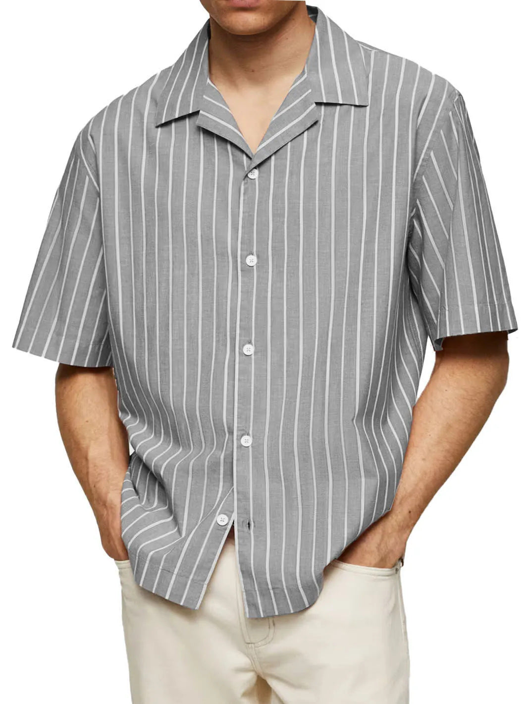 Men's Striped Lapel Fashion Casual Breathable Short Sleeve Shirt