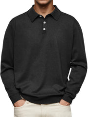 Men's Long Sleeve V-neck Button-down Casual Polo Shirt