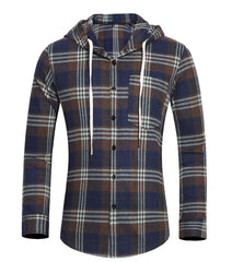 Men's Casual Plaid Hooded Long Sleeve Shirt