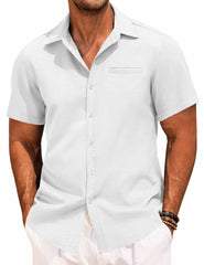 Men's Lapel Solid Color Short Sleeve Button Shirt