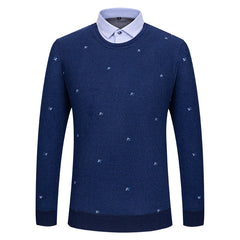 Round Neck Fake Two Piece Warm Knitted Shirt