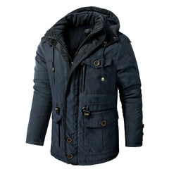 Men's Thick Multi-Pocket Lambswool Hooded Cotton Jacket