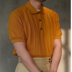 2023 Men's New Vertical Striped Lapel Knitted Polo Shirt