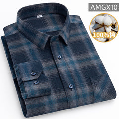 Men's 100% Cotton Fashion Casual Thickened Plaid Shirt