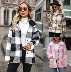 Winter Lapel Plaid Double-sided Velvet Casual Jacket