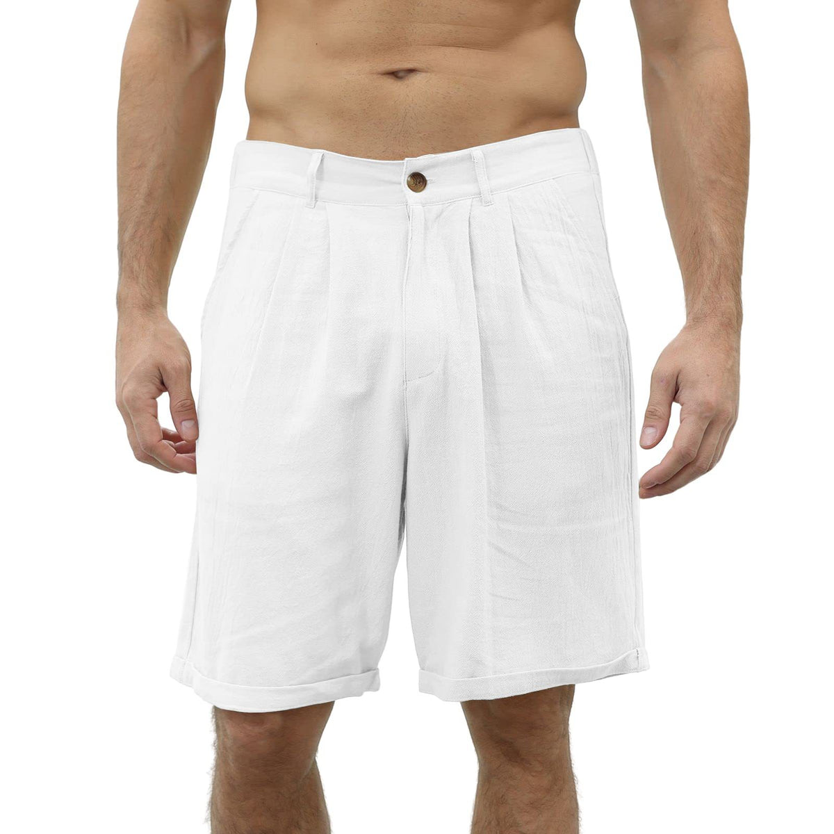 Men's Cotton and Linen Casual Beach Button Stretch Shorts