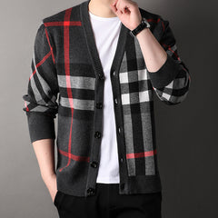 Men's Loose Printed V-Neck Casual Breathable Comfortable Knitted Cardigan