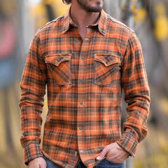 Men's New Plaid Print Velvet Shirt