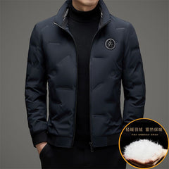 Winter men's 90% white duck down stand collar ribbed down jacket