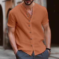 Men's Retro Button Cotton Linen Casual Short Sleeve Shirt