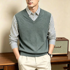Business Casual Striped Shirt‑Collar Sweater