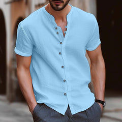 Men's Retro Button Cotton Linen Casual Short Sleeve Shirt