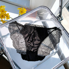 Satin Lace Sexy Color Block Fashion Breathable Briefs