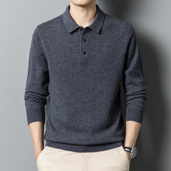 Pure wool sweater Men's casual lapel sweater