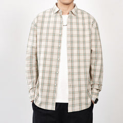 Men's Spring 2024 100% Cotton Loose Plaid Striped Shirt