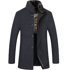 Men's Business Stand Collar Plus Velvet Wool Coat