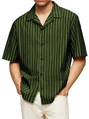 Men's Striped Lapel Fashion Casual Breathable Short Sleeve Shirt