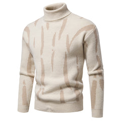 New Men's Turtleneck Striped Printed Knit Sweater