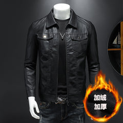 Trendy solid color leather jacket