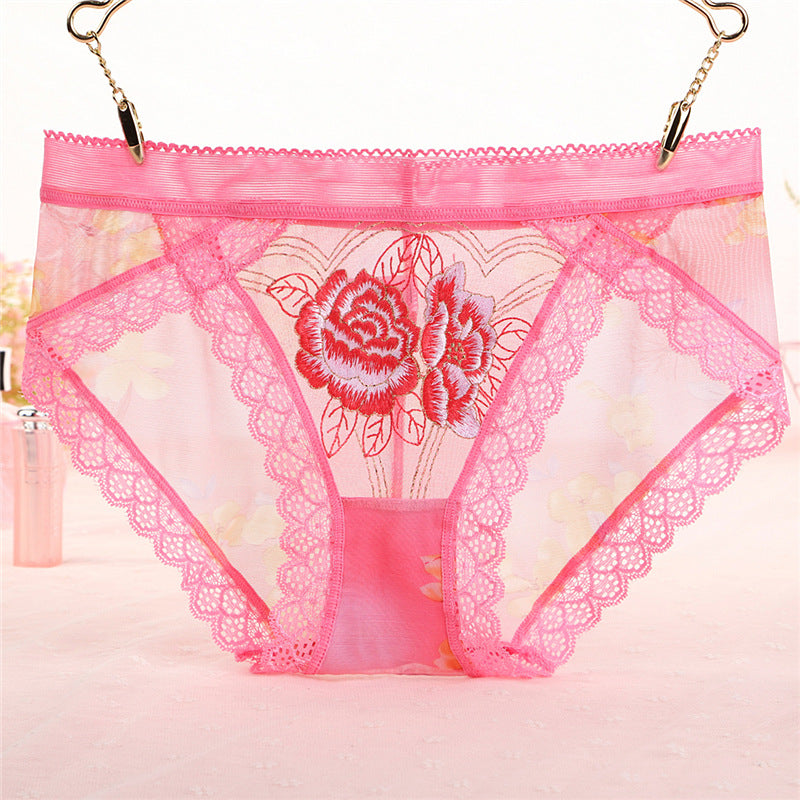 Lace mesh embroidered transparent panties