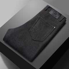 Men's Winter Thick Warm Woolen Velvet Business Straight Plaid Casual Pants