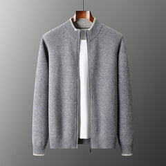 Men's Contrasting Half Turtleneck Zip-up Wool Knit Cardigan