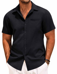 Men's Lapel Solid Color Short Sleeve Button Shirt
