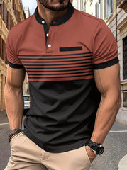 2024 Men's Striped Stand Collar Short Sleeve POLO Shirt