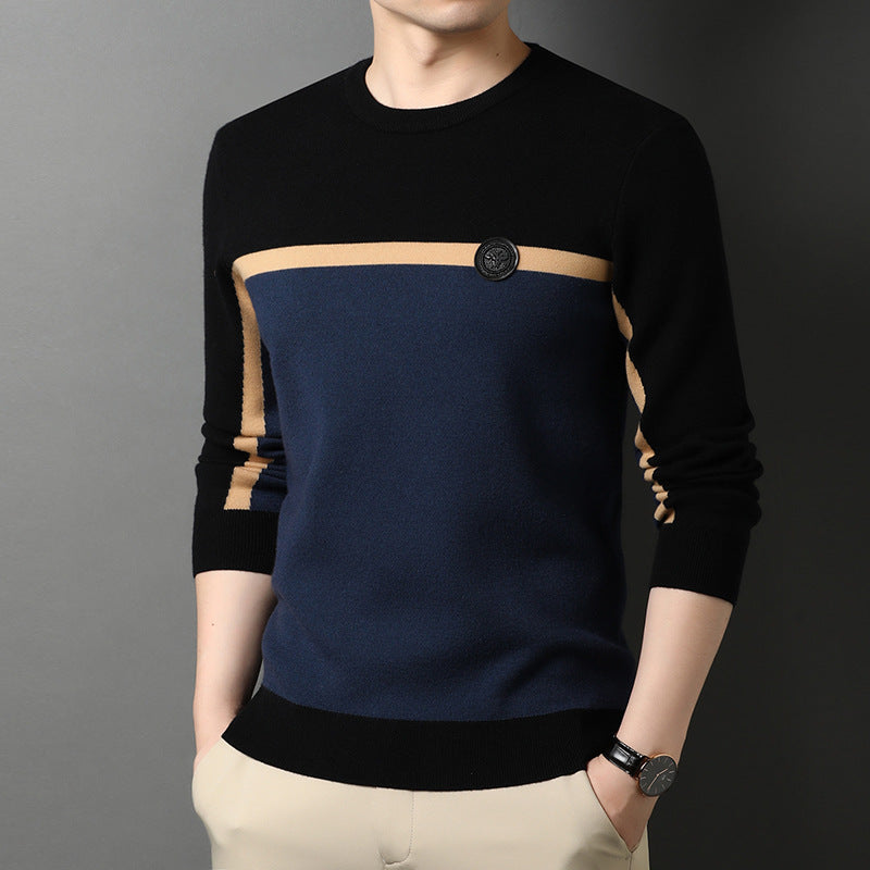 Men's contrasting round neck casual warm sweater