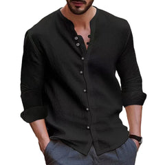 New Men's Retro Cotton and Linen Casual Loose Long Sleeve Shirt