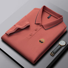 Men's Casual Solid Color Versatile Lapel Embroidered Polo Shirt
