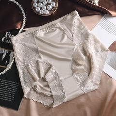 High Waist Breathable Satin Lace Briefs