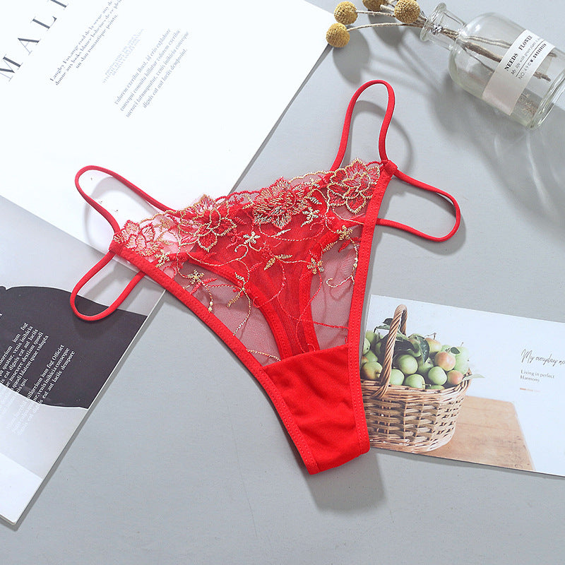 Sexy Lace Embroidered Mesh Low Waist Thong