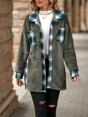 New Winter Style Lapel Long Plaid Plush Coat