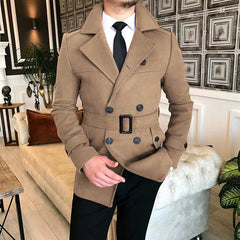 Men's Lapel Double-breasted Casual Windbreaker Woolen Jacket