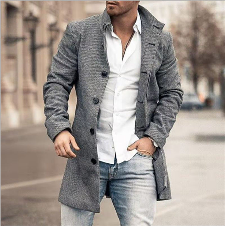 Men's New Wool Stand Collar Casual Wool Coat